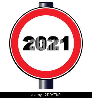 Un grand panneau rouge rond affichant le logo de la date de l'année 2021. Illustration de Vecteur