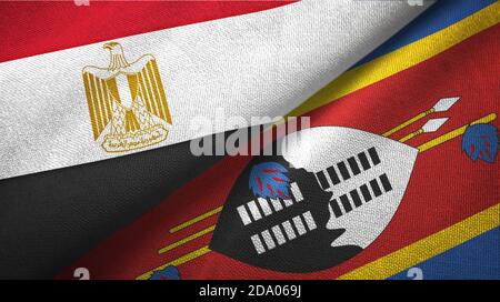 Égypte et eSwatini Swaziland deux drapeaux tissu textile Banque D'Images