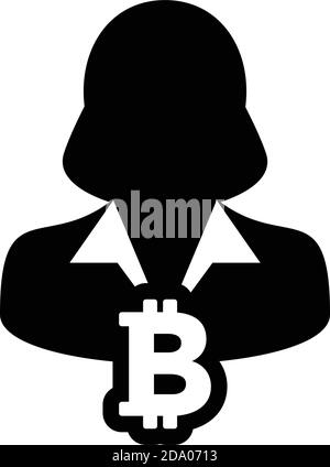 Symbole Bitcoin icône vecteur blockchain crypto-monnaie avec profil de personne femelle avatar pour portefeuille numérique dans une illustration avec un pictogramme de glyphe Illustration de Vecteur