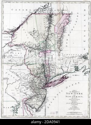 Carte ancienne et ancienne de New York et du New Jersey (New Yersey). 1777. Correction des couleurs. Banque D'Images