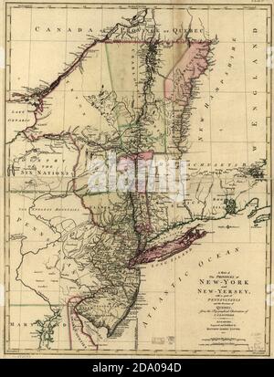 Carte ancienne et ancienne de New York et du New Jersey (New Yersey). 1777. Banque D'Images