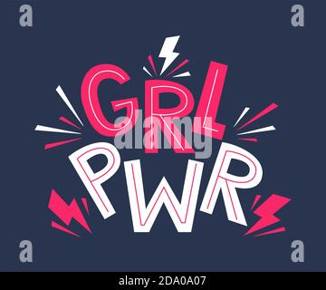 Devis alim. GRL. Girl Power mignon main dessin motivation lettering phrase pour t-shirts, affiche, vêtements, bâton sur ordinateur portable, téléphone, mur. Le slogan féminisme Illustration de Vecteur