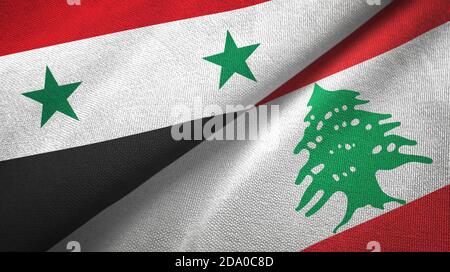 Syrie et Liban deux drapeaux tissu textile, texture de tissu Banque D'Images