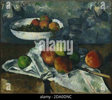 Paul Cézanne. Encore la vie avec un plat de fruits. Peintre/artiste célèbre. Peinture haute résolution. Stilleben. Banque D'Images