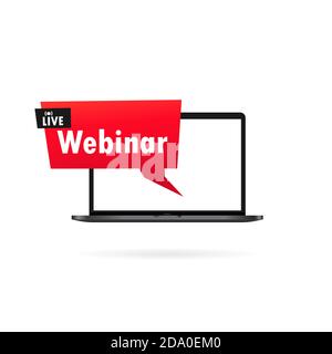 Bannière du webinaire en direct. Regarder sur un ordinateur portable en streaming, formation vidéo, séminaire. Vecteur sur fond blanc isolé. SPE 10 Illustration de Vecteur