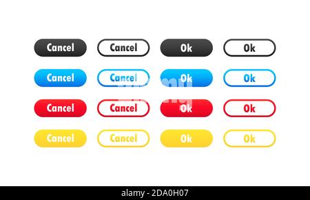 Boutons OK et Annuler. Boutons avec symboles pour la conception Web et interface utilisateur. Vecteur sur fond blanc isolé. SPE 10 Illustration de Vecteur