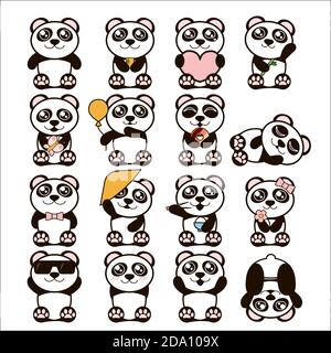 Ensemble d'illustrations vectorielles de pandas mignons. Autocollants Happy Panda de style plat. Illustration de Vecteur
