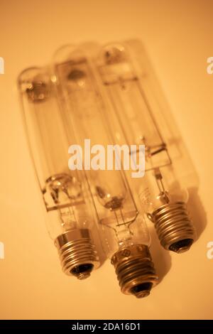 Lampes à décharge de vapeur de mercure vintage avec bouchons à vis E40 GES. Ampoules anciennes ou rétro. Rétro. Steampunk, mercure haute pression, moyenne pression Banque D'Images