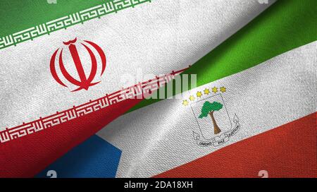 Iran et Guinée équatoriale deux drapeaux tissu textile, texture de tissu Banque D'Images