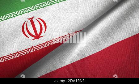 Iran et Pologne deux drapeaux tissu textile, texture de tissu Banque D'Images