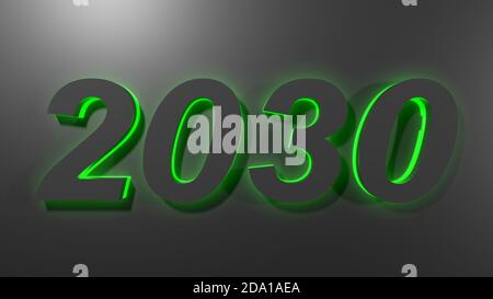 2030 écriture noire sur surface noire avec rétroéclairage vert - Illustration du rendu 3D Banque D'Images