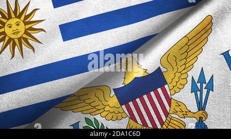 Uruguay et îles Vierges États-Unis deux drapeaux tissu textile, texture de tissu Banque D'Images