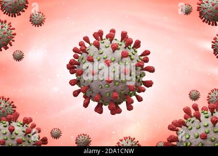 Infection par la grippe rouge ou le virus corona 3d Banque D'Images