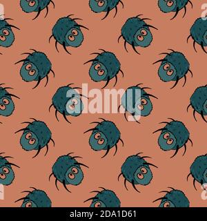 Petites araignées, motif sans couture sur fond orange. Illustration de Vecteur