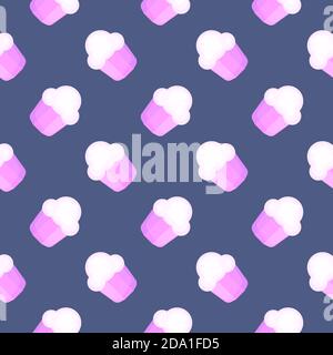 Cupcake à la crème glacée, motif sans couture sur fond bleu foncé. Illustration de Vecteur