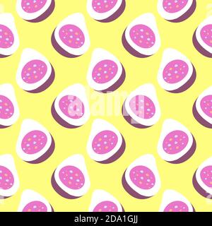 Figues en deux , motif sans couture sur fond jaune. Illustration de Vecteur