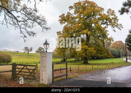 Entrée à Burley Manor House en automne, Burley Manor est un hôtel 4 étoiles et un restaurant dans la New Forest, Hampshire, Angleterre, Royaume-Uni Banque D'Images