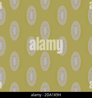 Petites tranches de kiwi , motif sans couture sur fond jaune. Illustration de Vecteur