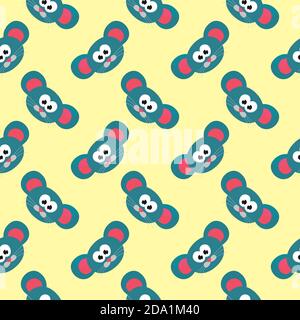 Petite tête de souris, motif sans couture sur fond jaune. Illustration de Vecteur