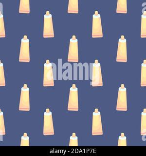 Pâte dentaire , motif sans couture sur fond bleu. Illustration de Vecteur