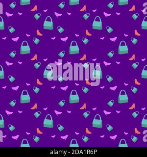 Sacs à provisions bleus, motif sans couture sur fond violet. Illustration de Vecteur