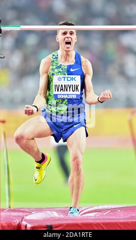 Ilya Ivanyuk (Russie). Médaille de bronze au saut en hauteur. Championnats du monde d'athlétisme de l'IAAF, Doha 2019 Banque D'Images