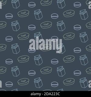 Motif alimentaire fond sans couture, beignets, desserts et gâteaux Illustration de Vecteur