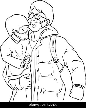 père et fils portant un vecteur de masque facial Illustration de Vecteur