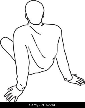 homme assis sur le sol, l'illustration vectorielle esquisse un petit pas tracé à la main avec des lignes noires isolées sur fond blanc Illustration de Vecteur