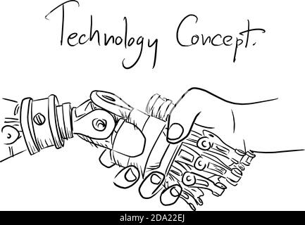 Intelligence artificielle robot poignée de main illustration vecteur esquisse Doodle dessiné à la main isolé sur fond blanc Illustration de Vecteur