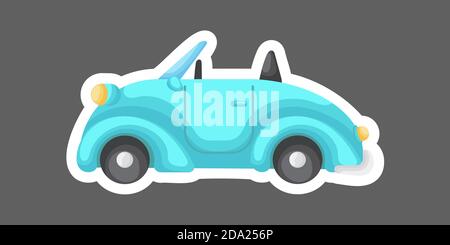 Voiture de dessin animé turquoise pour la conception de bloc-notes, album, carte et invitation. Joli modèle d'autocollant décoré d'une image de dessin animé. Voiture colorée Illustration de Vecteur