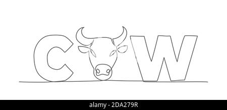 Vache une ligne dessin Vector vache en ligne sur arrière-plan blanc Illustration de Vecteur
