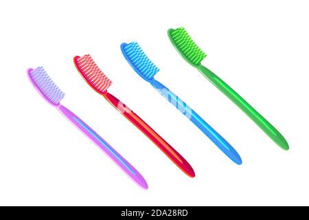 Ensemble de brosses à dents de différentes couleurs isolées sur fond blanc. Concept dentaire ou stomatologie, soins santé, hygiène santé. Illustration vectorielle Illustration de Vecteur