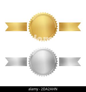 Timbres dorés et argentés avec rubans horizontaux isolés sur fond blanc. Joints chromés de luxe. Éléments de conception vectoriels. Illustration de Vecteur