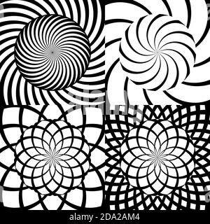 Ensemble de motifs vectoriels en spirale psychédélique. Illustration de Vecteur