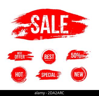 Solde, meilleure offre, chaud, spécial, Nouvelle affiche sur l'ensemble de timbres en caoutchouc rouge Illustration de Vecteur
