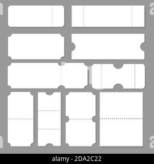 Modèle de ticket vierge. Billets de concert pour le festival, présentation de la carte de réduction sur papier blanc et entrée au cinéma d'une feuille. Billets d'événement, de théâtre ou de loterie isolés Illustration de Vecteur