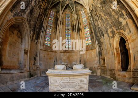 La tombe du roi Duarte et de la reine Leonor de Aragon, chapelles imparfaites ou inachevées, le monastère dominicain de Batalha ou Saint Marie du monastère de la victoire, Banque D'Images