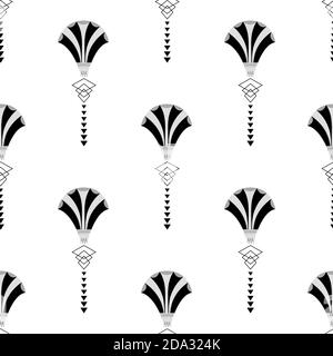 Vector art déco stylisé Fanning flower fond sans couture. Toile de fond géométrique monochrome avec alternance de fleurs élégantes en forme de ventilateur et Illustration de Vecteur