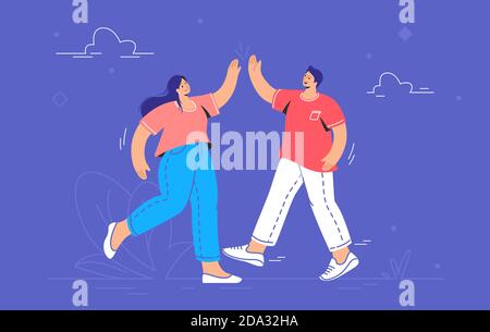 Jeune couple donnant un haut-cinq Illustration de Vecteur