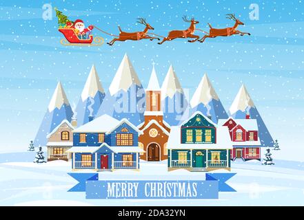 Maison dans un paysage de Noël enneigé Illustration de Vecteur