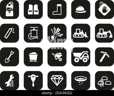 Kit de conception plate Quarry or Mine Icons blanc sur noir Grande Illustration de Vecteur