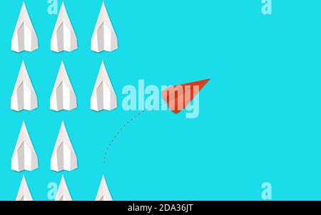 concept de leadership du plan papier - le plan papier rouge est à la tête du ligne Banque D'Images