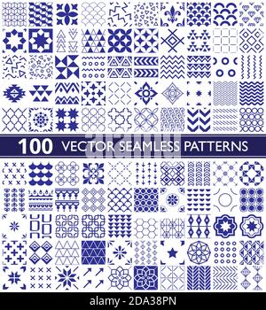 collection de 100 motifs vectoriels sans couture, motifs géométriques universels et carreaux - grand pack bleu marine Illustration de Vecteur