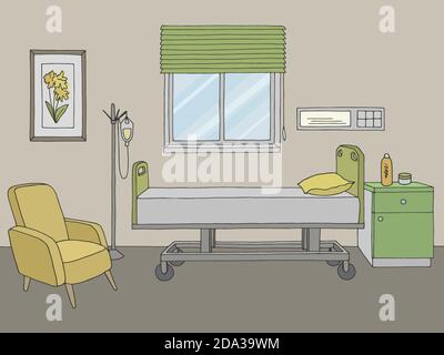 Vecteur d'illustration de l'intérieur de l'esquisse de couleur graphique de l'hôpital Illustration de Vecteur