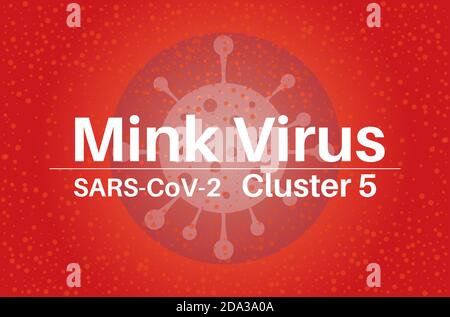 Illustration du vecteur du coronavirus du vison SARS-COV-2 Cluster 5 sur un rouge arrière-plan avec un logo de virus Illustration de Vecteur