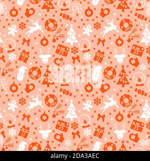 Motif orange sans couture avec symboles de Noël Illustration de Vecteur