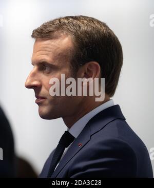 BRUXELLES, BELGIQUE - 12 juillet 2018 : le président français Emmanuel Macron lors du sommet de l'alliance militaire de l'OTAN à Bruxelles Banque D'Images