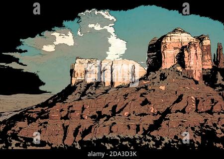 Illustration d'un paysage de l'Arizona en style roman graphique Banque D'Images