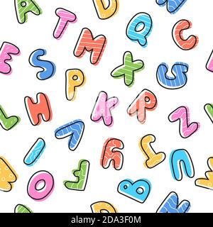 Joli dessin sans couture avec lettres de dessin animé. Illustration vectorielle colorée Illustration de Vecteur